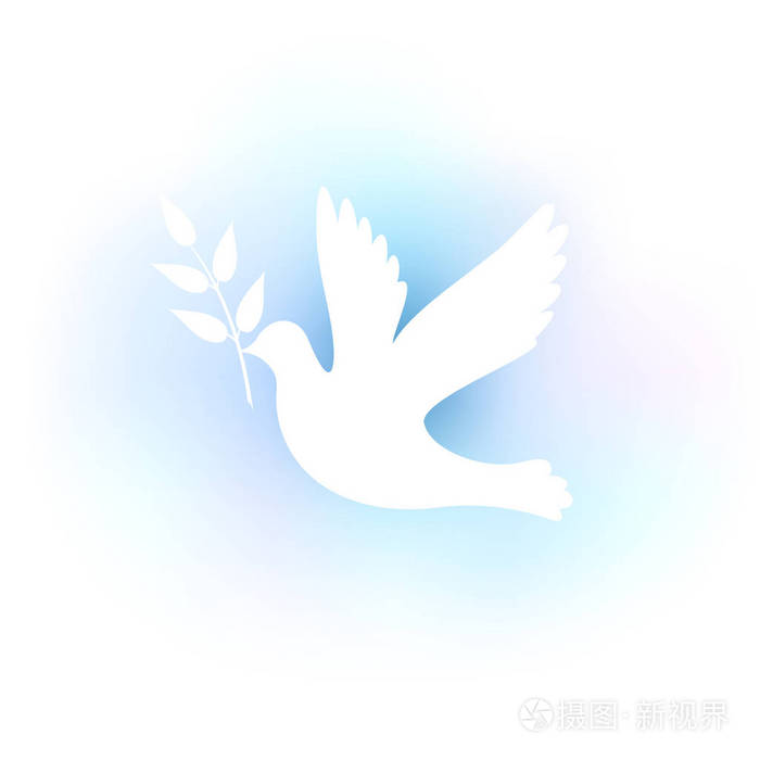 飞翔的白鸽,在蓝色背景上的白色剪影