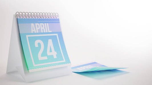 3d 渲染时髦颜色日历在白色背景上   4 月 24 日