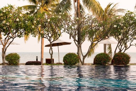 椰子树和椅子周围酒店 res 室外游泳池