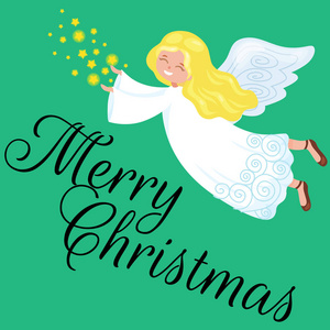 圣诞假期飞行天使的翅膀和星星像基督教的宗教或新年矢量图中的符号