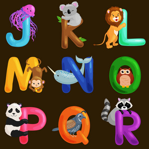 动物字母设置为学龄前孩子 abc 教育