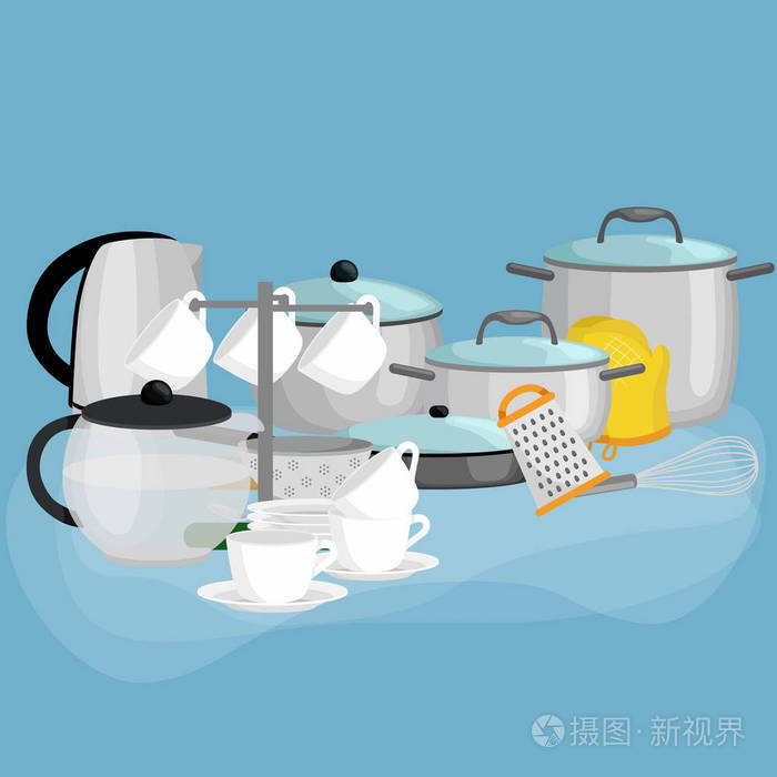 卡通厨具餐具集合.钢厨房家用餐具,烹饪设备