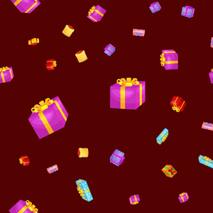 无缝模式礼品盒为假期提出了用丝带和蝴蝶结，圣诞礼物背景，快乐的生日或圣诞节矢量图