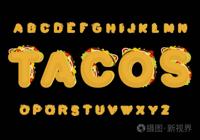 玉米饼字母表taco字体墨西哥快餐abc传统我