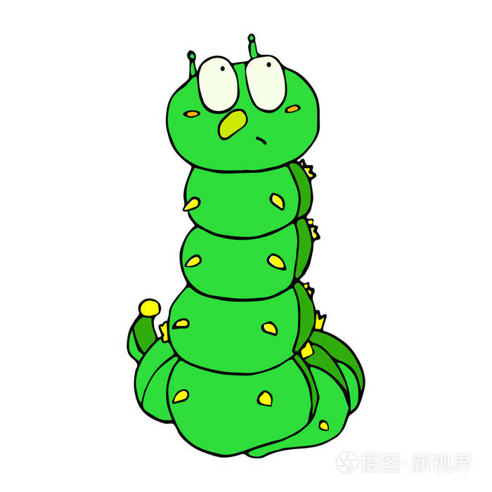 彩色卡通风格毛毛虫草绘矢量孤立的图像