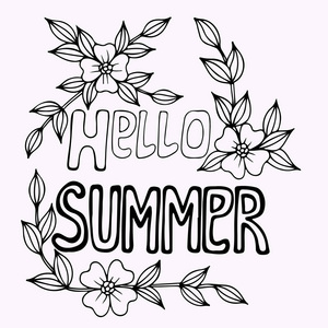 你好夏天黑色线字体与花