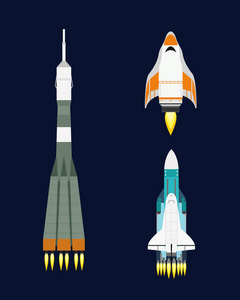 矢量技术船舶火箭卡通设计启动创新产品和宇宙幻想空间发射图形勘探