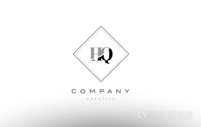 hq h q 复古老式黑白色字母字母徽标