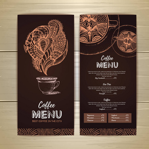 咖啡菜单设计。装饰草绘的杯咖啡或茶