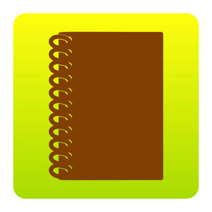 笔记本简单的符号。矢量。在白色背景上的圆角绿色黄色渐变广场的棕色图标。分离
