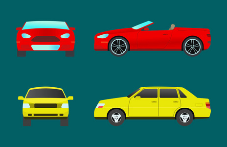 汽车车辆运输类型设计旅行种族模型标志技术风格和通用汽车的当代孩子玩具平面矢量插图孤立的图标