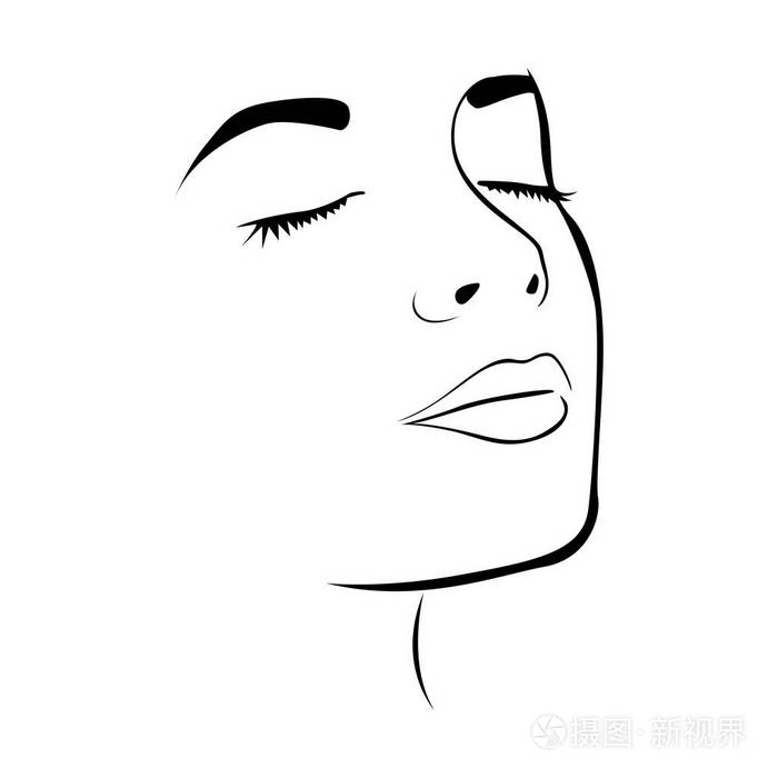 闭着眼睛的素描女性面部轮廓