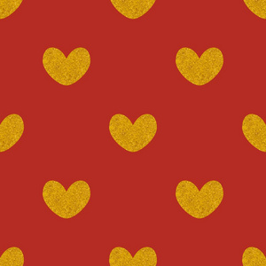 与金色的心在红色背景平铺矢量模式