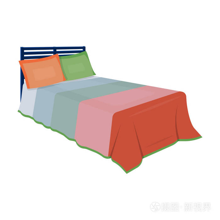 婴儿床用五颜六色的毯子床上睡觉床上的卡通风格矢量符号股票插画的