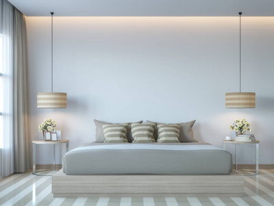 现代的白色卧室最小的风格 3d 渲染图像