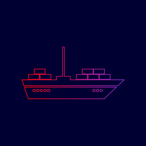 船标志图。矢量。从红到紫颜色深蓝色背景上的渐变线图标