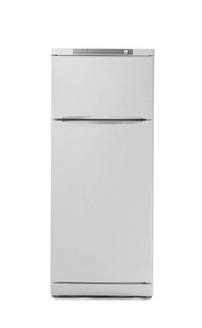 白色背景上分离的现代冰箱