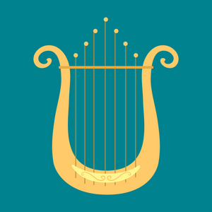 竖琴图标金色弦鸣乐器古典乐团艺术声音工具和声学交响乐团弦乐小提琴木制矢量图