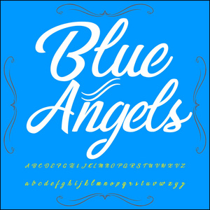 手写的书法字体命名蓝色天使字体，脚本，旧样式复古