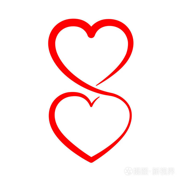 两个线性心相连在他们自己之中.矢量图