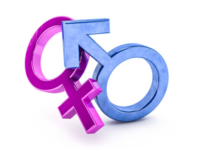 男人和女人的性别符号。3d 渲染