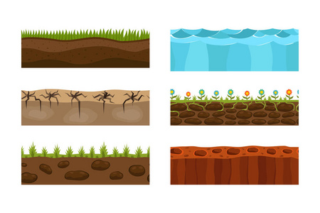 断面地面片分离一些片自然室外生态地下和独立式渲染花园自然地质学家地球矢量图