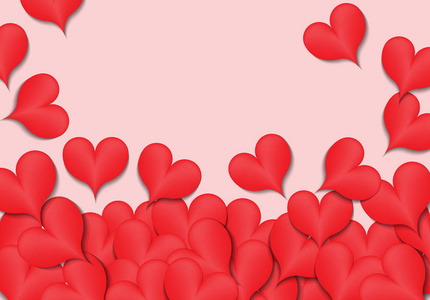 红色的心，在情人节快乐天矢量的粉红色的设计背景