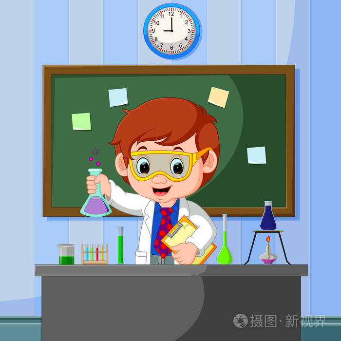 摄图新视界 插画 人物 年轻的科学家指向黑板和微笑.eps