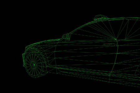 警车在全息图线框风格。漂亮的 3d 渲染