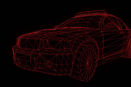警车在全息图线框风格。漂亮的 3d 渲染