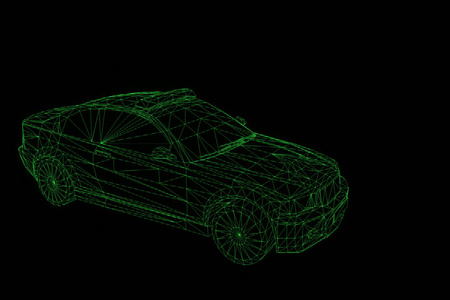 警车在全息图线框风格。漂亮的 3d 渲染