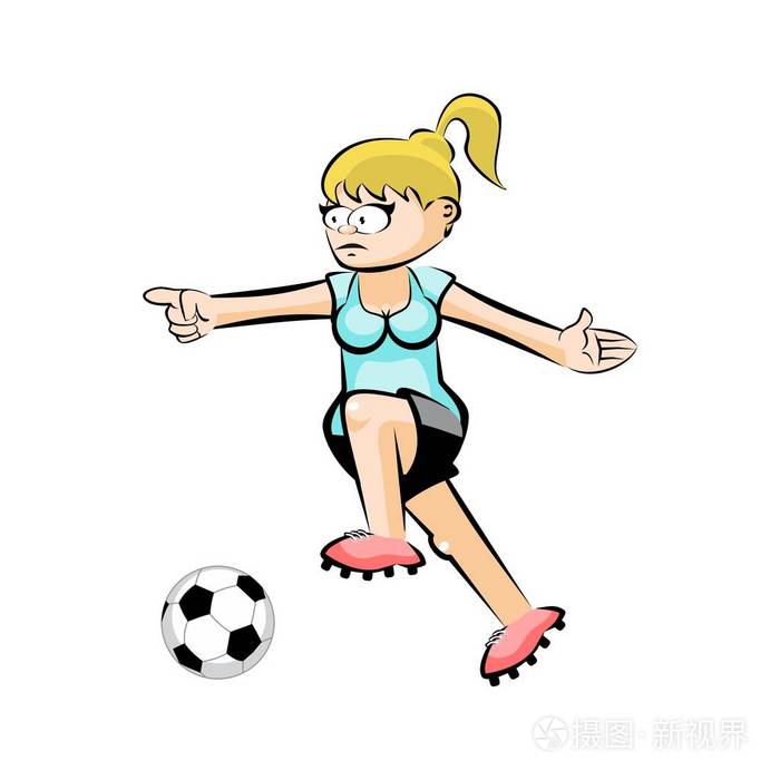 女足球球员与球矢量卡通孤立