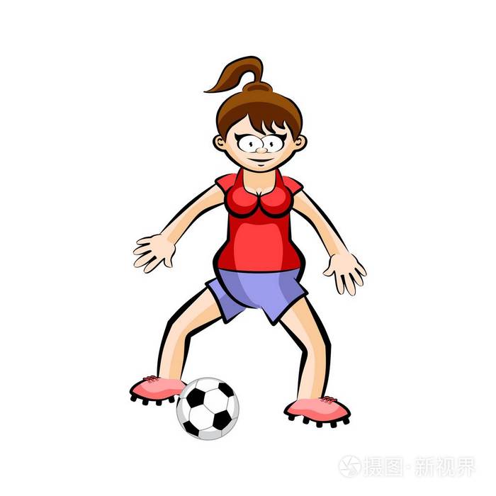 女足球球员与球-矢量卡通孤立