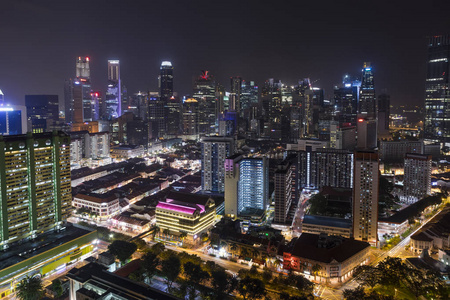 新加坡夜景与城市建筑，市中心核心 C