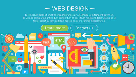 Web 设计平面概念。编程应用程序图表模板头设计。矢量图
