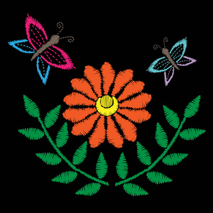 刺绣针的模仿与蝴蝶和橙花