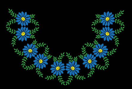 刺绣针仿花纹与蓝色的花