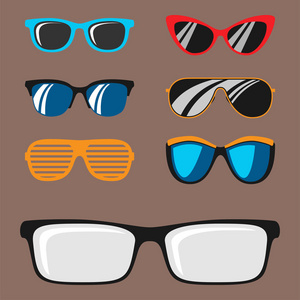 时尚设置太阳镜配件太阳眼镜塑料相框现代眼镜矢量图