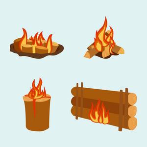 孤立地展示篝火的日志燃烧的篝火和木柴堆矢量