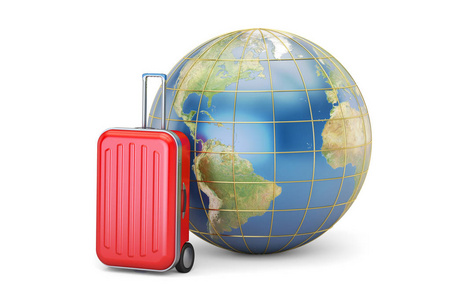 行李和地球全球旅游概念。3d 渲染