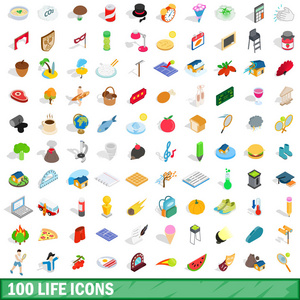 100 生活图标集，等距 3d 风格