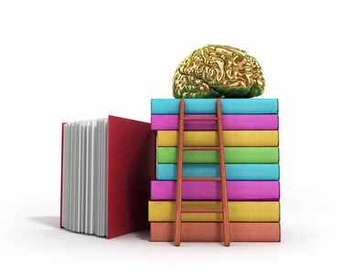 脑黄金培训概念躺在一堆书和木