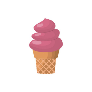 冰激淋甜点矢量插图巧克力食品甜冷孤立的图标小吃锥美味水果冷冻糖果卡通多彩硅片华夫格栏