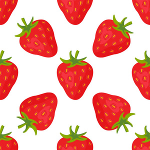 卡通草莓鲜果在平面样式无缝模式的食物夏天设计矢量图