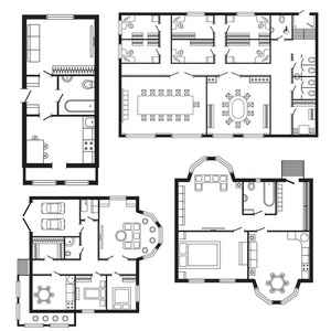 现代办公建筑计划室内家具和建筑设计绘图项目