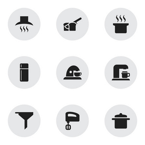 9 可编辑烹饪图标的设置。包括冰箱 滤波 杯和更多的符号。可用于 Web 移动 Ui 和数据图表设计