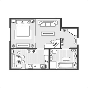 公寓的计划女巫家具。矢量