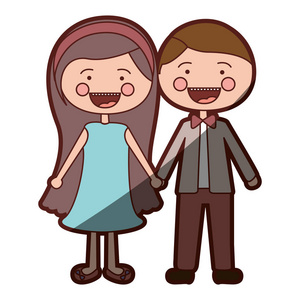 颜色的剪影底纹微笑表达卡通夫妇在适合正式采取双手