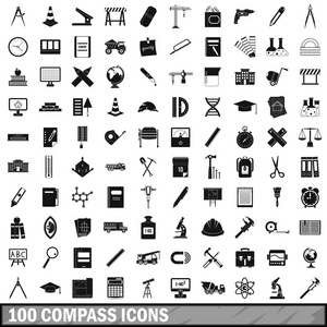 100 罗盘图标集，简单的样式