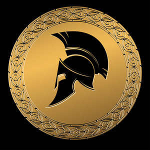 斯巴达的头盔，点缀在希腊风格金颜色的符号